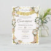 Blush White Gold Charro Floral Boot Quinceanera Kaart (Staand voorkant)