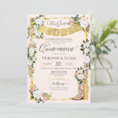 Blush White Gold Charro Floral start Quinceanera i Kaart (Staand voorkant)