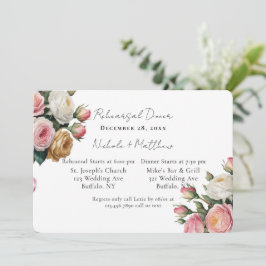 Blush White Gold Floral Rehearsal Dinner Kaart