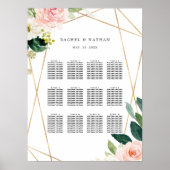 Blush White Gold Floral Wedding Seating Chart Poster (Voorkant)