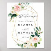 Blush White Gold Lijst Floral Weddenschap Welkomst Poster (Voorkant)