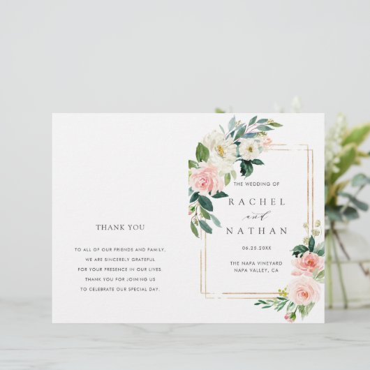 Blush White Gold Lijst Folded Wedding Program (Staand voorkant)