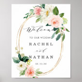 Blush White Gold Oval Floral Weddenschap Welkom Si Poster (Voorkant)