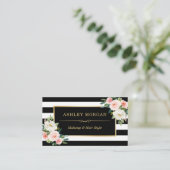 Blush White Green Floral Black White Stripes Visitekaartje (Staand voorkant)