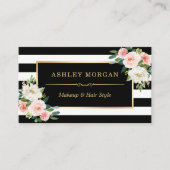 Blush White Green Floral Black White Stripes Visitekaartje (Voorkant)