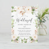 Blush & White Green Leaf Floral Wreath Wedding Kaart (Staand voorkant)