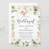 Blush & White Green Leaf Floral Wreath Wedding Kaart (Voorkant / Achterkant)