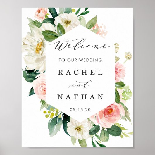 Blush White Hexagon Lijst Weddenschap Welkomstteke Poster (Voorkant)