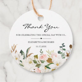 Blush White Magnolia Floral Wedding Bedankjes Labels