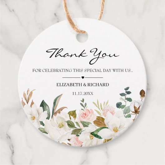 Blush White Magnolia Floral Wedding Bedankjes Labels (Voorkant)