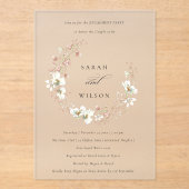 Blush White Meadow Floral Wreatal Verloving Invite Acryl Uitnodigingen (Voorkant)