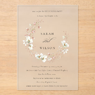 Blush White Meadow Floral Wreatal Verloving Invite Acryl Uitnodigingen