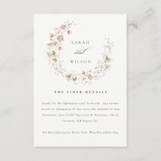 Blush White Meadow Floral Wreath Weddenschap Detai Informatiekaartje (Voorkant)