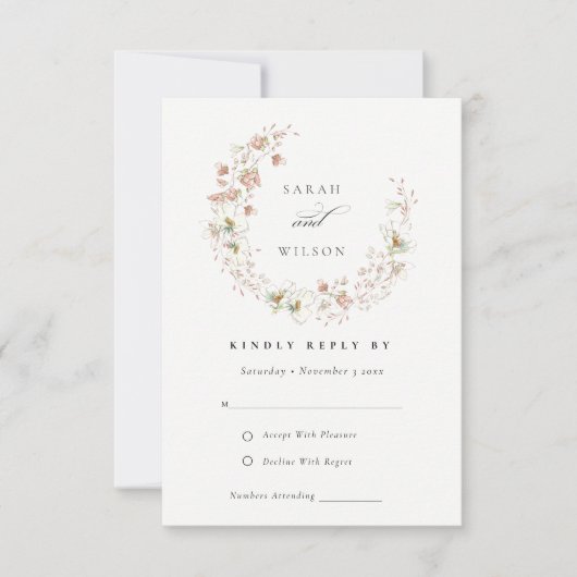 Blush White Meadow Floral Wreath Wedding RSVP (Voorkant)