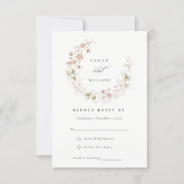 Blush White Meadow Floral Wreath Wedding RSVP