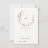 Blush White Meadow Floral Wreath Wedding RSVP Kaartje (Voorkant)