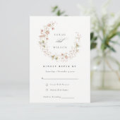 Blush White Meadow Floral Wreath Wedding RSVP Kaartje (Staand voorkant)