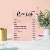 Blush White Paint Spatter Chique Salon prijslijst Acryl Bord (Huwelijk)