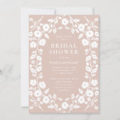 Blush White QR Code Folk Floral Vrijgezellenfeest Kaart (Voorkant)