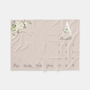 Blush White Rose Bloemen Letter Een Baby Mijlpaal Fleece Deken