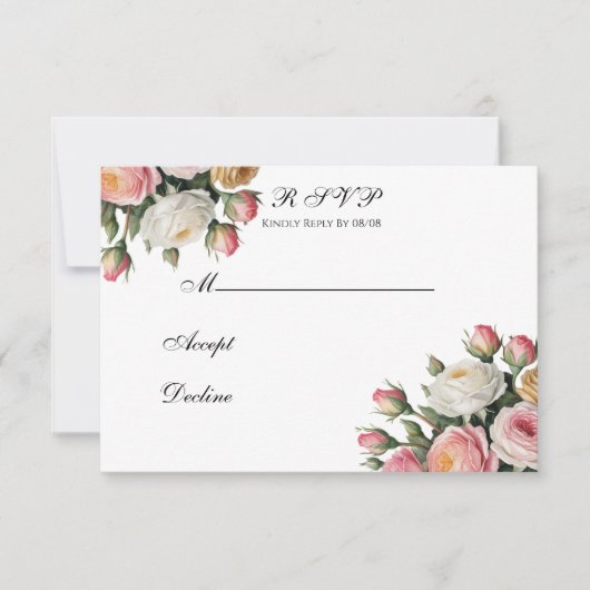 Blush, White Rose Floral Wedding RSVP Card Bedankkaart (Voorkant)