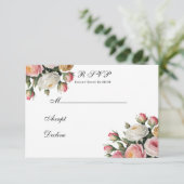 Blush, White Rose Floral Wedding RSVP Card Bedankkaart (Staand voorkant)