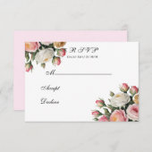 Blush, White Rose Floral Wedding RSVP Card Bedankkaart (Voorkant / Achterkant)