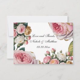 Blush, White Rose Floral Wedding Thank You Bedankkaart