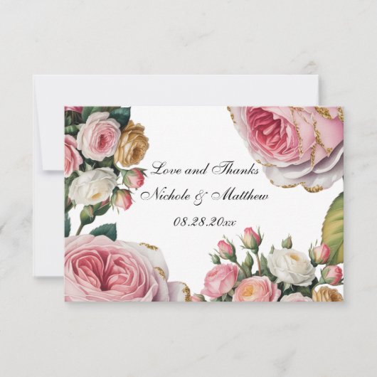 Blush, White Rose Floral Wedding Thank You Bedankkaart (Voorkant)