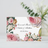 Blush, White Rose Floral Wedding Thank You Bedankkaart (Staand voorkant)