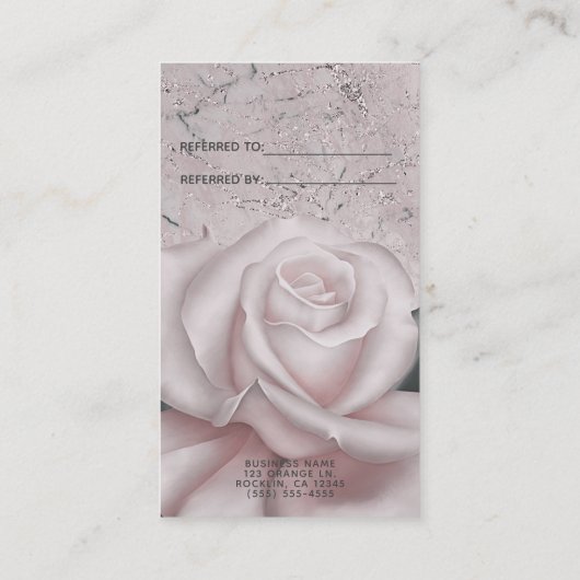 Blush White Rose Glam Modern Marble Refer an Frien Aanbevelingskaartje (Achterkant)