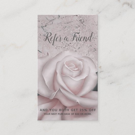 Blush White Rose Glam Modern Marble Refer an Frien Aanbevelingskaartje (Voorkant)