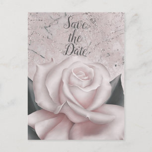 Blush White Rose Glam Modern Marble Save the Date Aankondigingskaart
