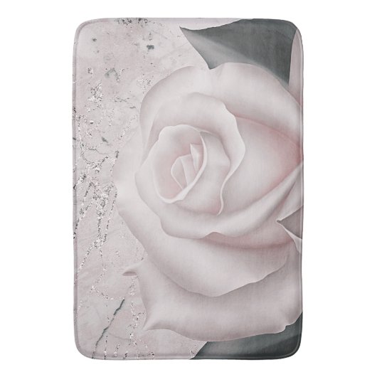 Blush White Rose Glam Modern Marble Shabby Chic Badmat (Voorkant Verticaal)