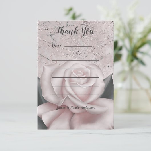 Blush White Rose Glam Modern Marble Shabby Chic Bedankkaart (Staand voorkant)