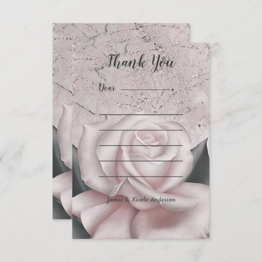 Blush White Rose Glam Modern Marble Shabby Chic Bedankkaart (Voorkant / Achterkant)