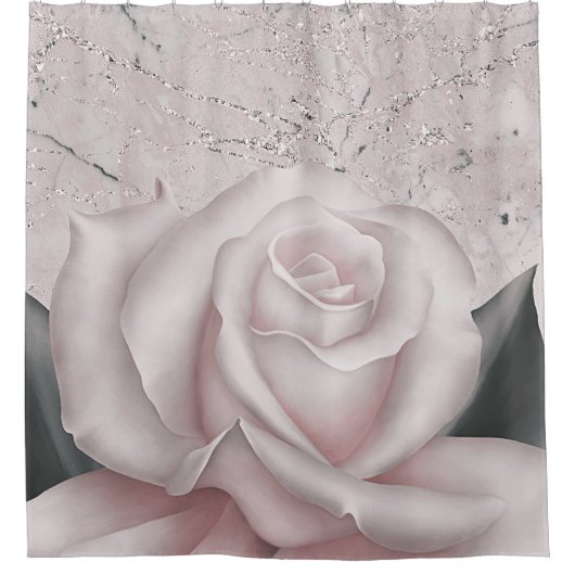 Blush White Rose Glam Modern Marble Shabby Chic Douchegordijn (Voorkant)
