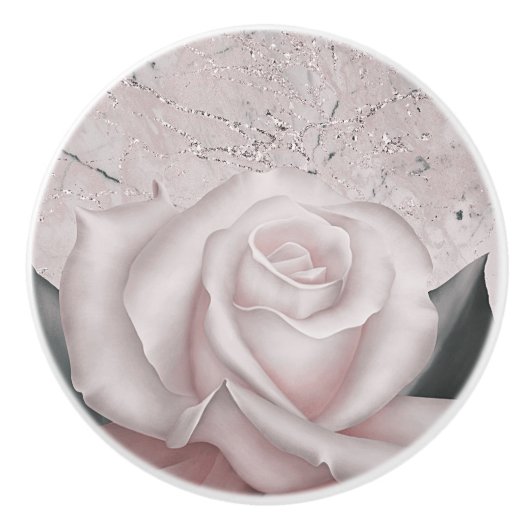 Blush White Rose Glam Modern Marble Shabby Chic Keramische Knop (Voorkant)