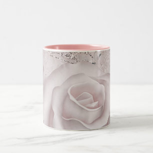 Blush White Rose Glam Modern Marble Shabby Chic Tweekleurige Koffiemok