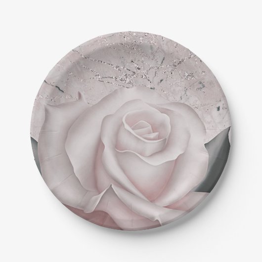 Blush White Rose Glam Modern Marble Vrijgezellenfe Papieren Bordje (Voorkant)