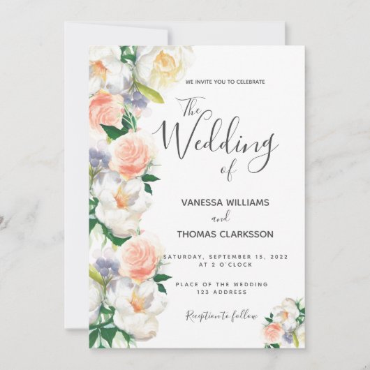 Blush white rose Gold script bruiloft Kaart (Voorkant)