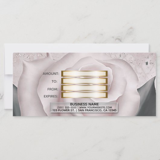 Blush White Rose Modern Marble Gift Certificate (Achterkant)