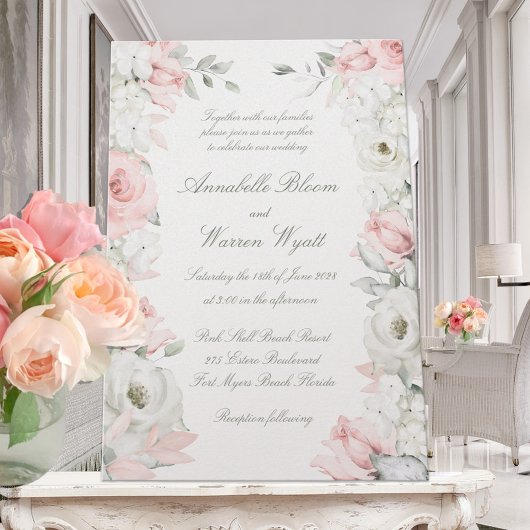 Blush & White Roses Floral Garden Wedding Kaart