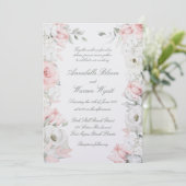 Blush & White Roses Floral Garden Wedding Pearl Kaart (Staand voorkant)