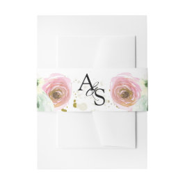 Blush & white roses goudvlekken bruiloft uitnodigingen wikkel
