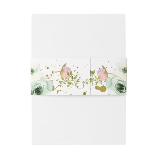 Blush & white roses goudvlekken bruiloft uitnodigingen wikkel (Achterkant Voorbeeld)