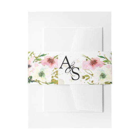 Blush & white roses goudvlekken bruiloft uitnodigingen wikkel (Voorkant Voorbeeld)