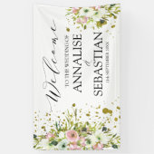 Blush & White roses met gouden wonden bruiloft Spandoek (Verticaal)