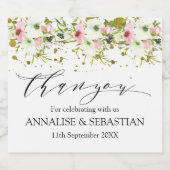 Blush & White roses met gouden wonden bruiloft Sparkling Wijnetiket (Enkel label)