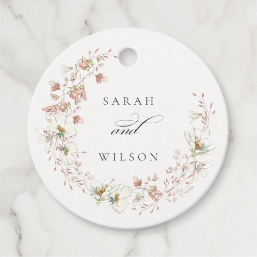 Blush White Rustic Meadow Floral Wreath Wedding Bedankjes Labels (Voorkant)